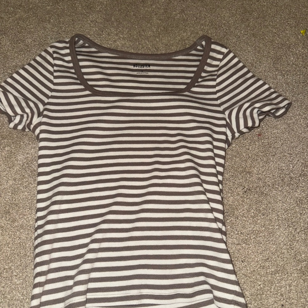 Hollister Brown and White Striped Short Sleeve Tee